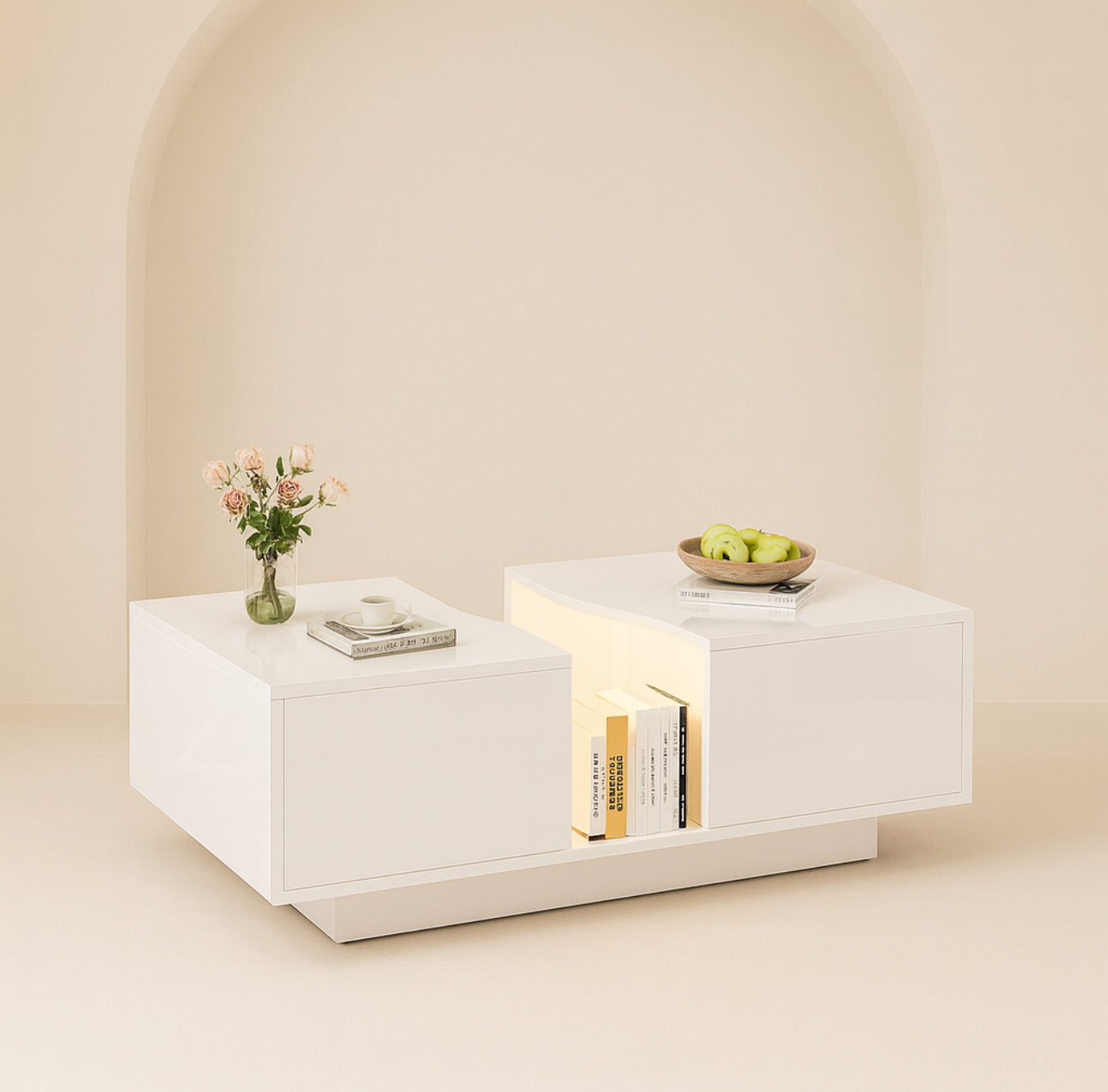 Sleek Modern LED coffee table (Hidden Drawers)