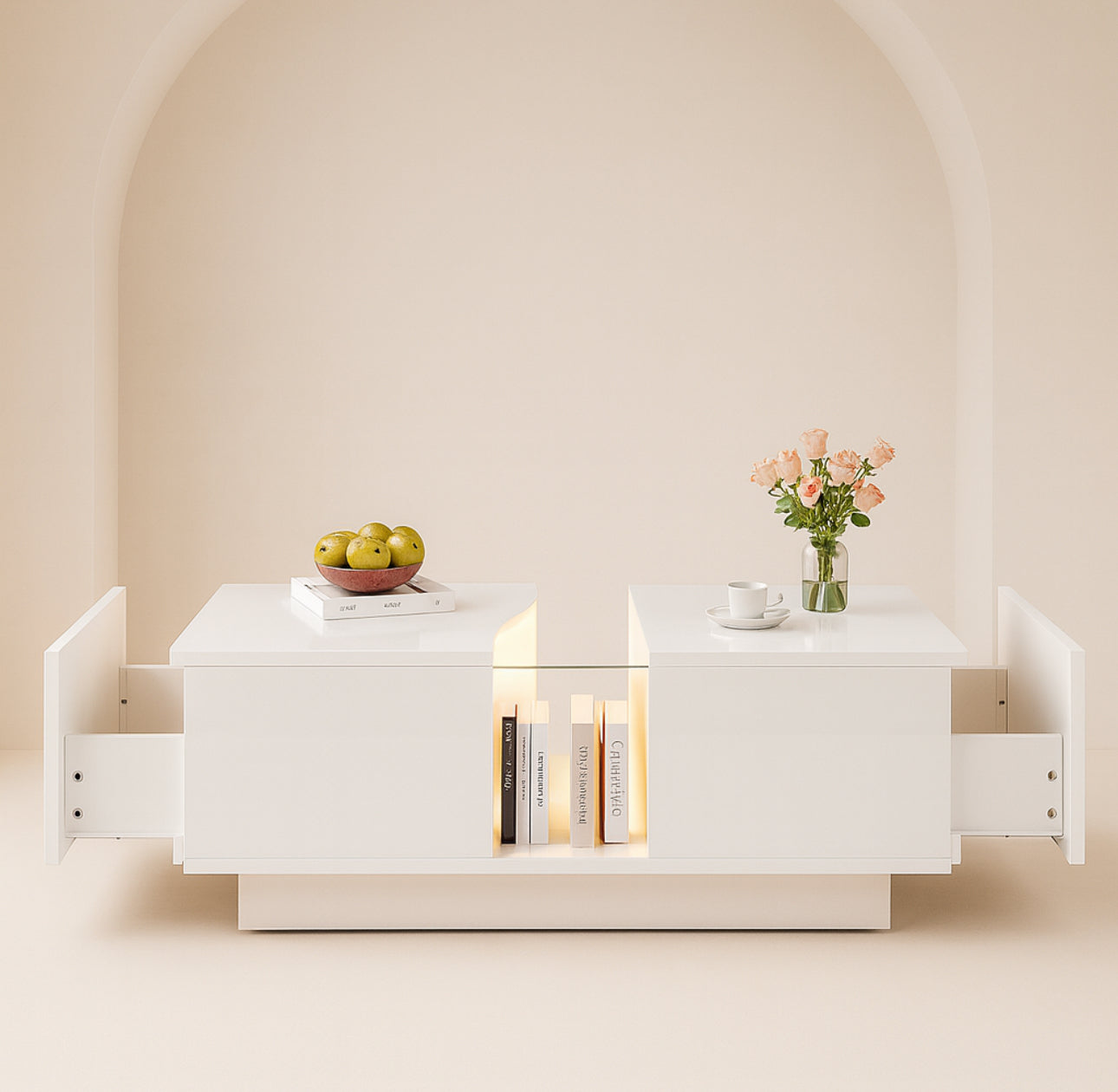 Sleek Modern LED coffee table (Hidden Drawers)